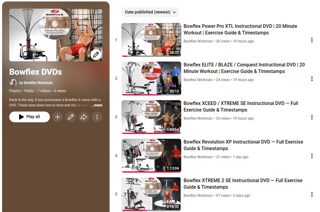 Bowflex DVD Instructions (Full Archive + Timestamps)